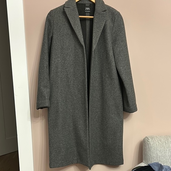 Zara Gray Flannel Long Coat - Picture 1 of 5
